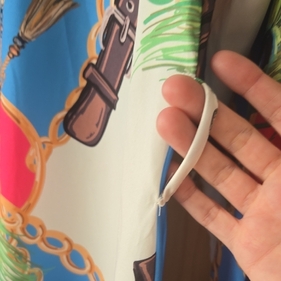 Vibrant Long Sleeve Dress with Artistic Print, IYKYK, Miami Horseshow, Small EUC - Picture 6 of 11